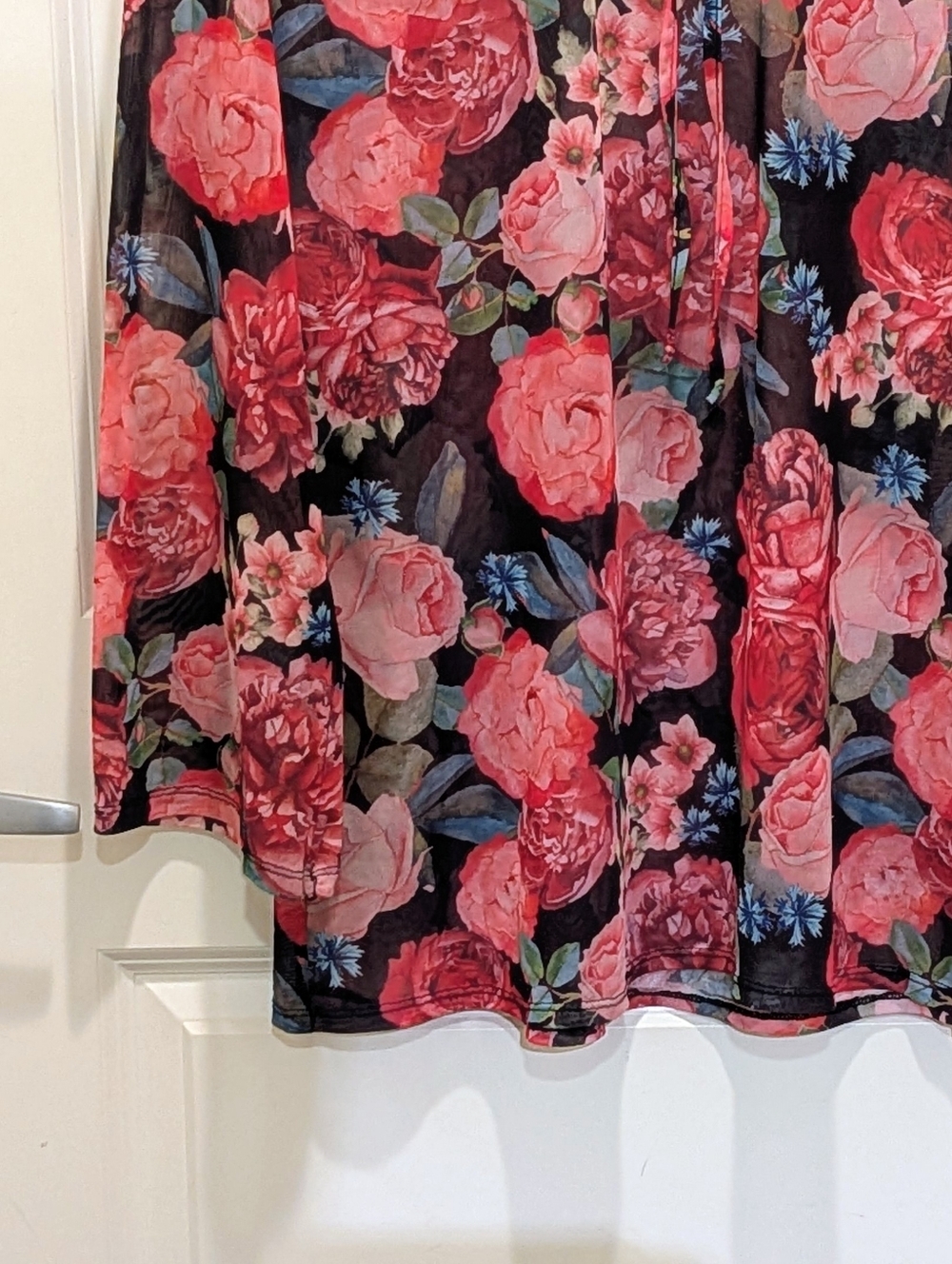 EUC La Vie En Rose Aqua M Sheer Black and Pink Rose Print Beach Dress - Picture 3 of 8